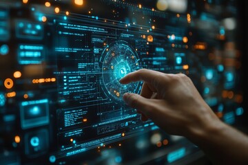  A businessman touches the icon. Generative AI