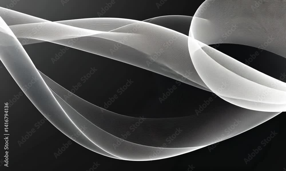 Poster white glowing particles swirl within soft smoke in black background loop made with generative ai tec