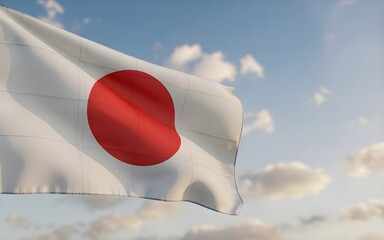 Realistic Close-Up of the Japan Flag Isolated on White Background – Detailed White Fabric with Centered Red Circle Representing the National Symbol of the Land of the Rising Sun and Japanese Cultural	