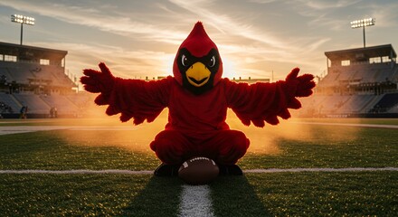 Mascot on Football Field at Sunset