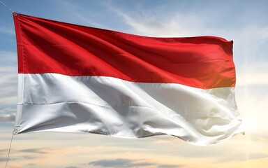 Realistic Close-Up of the Indonesia Flag Isolated on White Background – Detailed Fabric Featuring Red and White Horizontal Stripes Representing the National Identity, Patriotism, and Cultural Symbol o