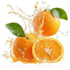 Fresh oranges with juice splash citrus fruit food isolated on transparent  background png