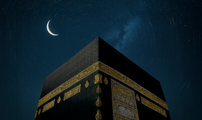 Kaaba, Ramadan crescent is rising and the starry sky