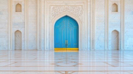 Fototapeta premium Serene teal door in white architectural interior