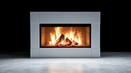 Modern rectangular fireplace with realistic flame effect clean minimalist design for home decor and interior design