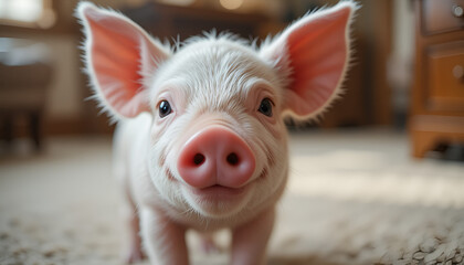 Adorable Piglet Indoors Cute Animal Photography