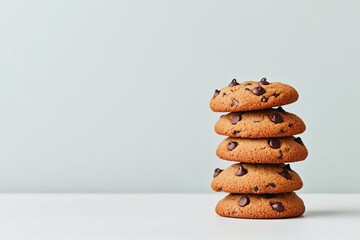 Delicious Stack of Homemade Chocolate Chip Cookies on White Background Perfect for Baking Blogs or Dessert Menus