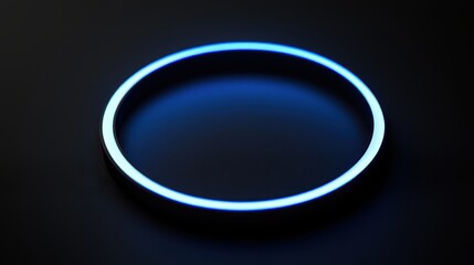 Glowing blue ring on a dark surface, simple, sleek and modern design