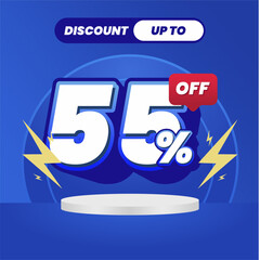 Big Sale Banner Template with 55% Discount on Blue Background for Ecommerce Promotion