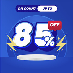 Big Sale Banner Template with 85% Discount on Blue Background for Ecommerce Promotion