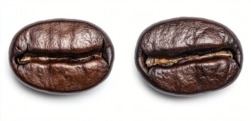 Two Roasted Coffee Beans Close Up Detailed Macro  Image