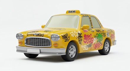 Fototapeta premium Yellow graffiti taxi toy car model