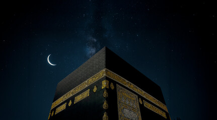 Kaaba, Ramadan crescent is rising and the starry sky