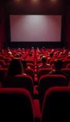 Generative AI Image: Red seats in a movie theater with the screen in front