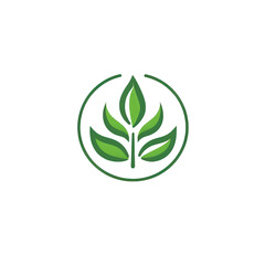 A minimalist green logo featuring stylized leaves within a circular design, symbolizing nature, growth, and sustainability , isolated on white or transparent png