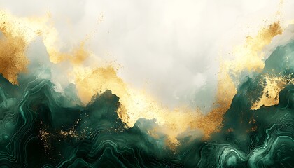 Verdant gold mountain range abstract landscape.