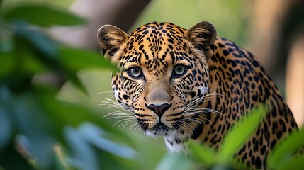 Obraz premium Leopard in Jungle with Intense Gaze.