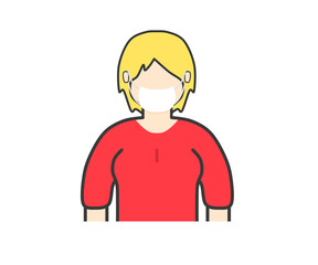 Masked white woman in red clothes