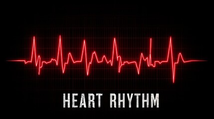 Heart rhythm visualization with vibrant red heartbeat line on a dark background.