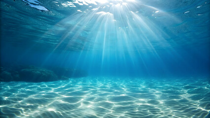Fototapeta premium Crystal Clear Ocean Underwater Scene with Sun Rays Illuminating the Seabed