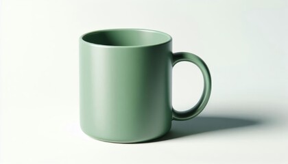 Obraz premium Green Mug Mockup - Cup for Branding and Logo Placement - Product Design for Identity - White Drink Cup in Studio Environment - Background for Promotional Material - Mock-up for Presentation
