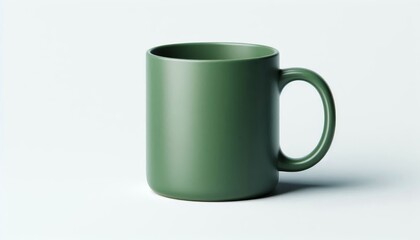 Fototapeta premium Green Mug Mockup - Cup for Branding and Logo Placement - Product Design for Identity - White Drink Cup in Studio Environment - Background for Promotional Material - Mock-up for Presentation