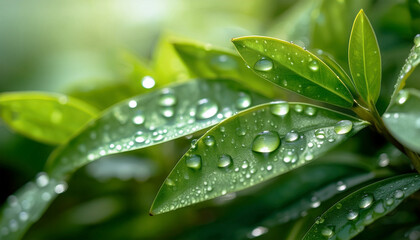 水滴が付いた葉、みずみずしいイメージの背景