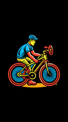 Fototapeta premium Hand drawn a person fixing a bicycle colorful image. Vintage style. Vector illustration.