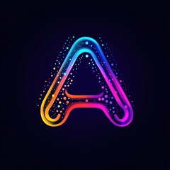 Glowing Neon Letter A with Colorful Dots on Dark Background for Modern Design Projects