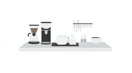 Modern coffee station with brewing and serving equipment.