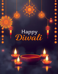"Vibrant Diwali festival - Stunning creative banner or poster design with festive lights, joyful greetings, and elegant copy space ambiance", dramatic. with white shades