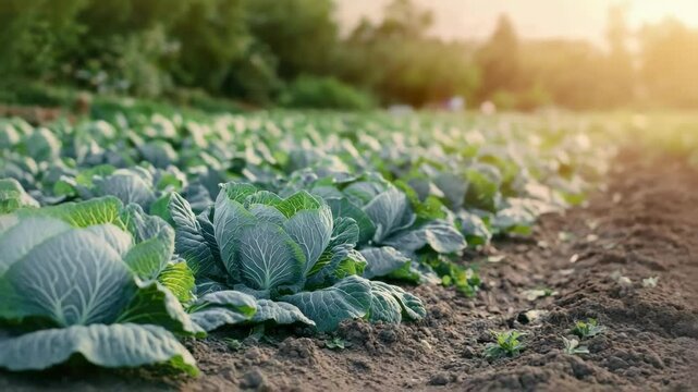 a beautiful field of cabbage. Selective focus