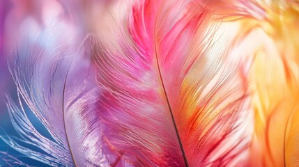 Obraz premium Colorful close-up of pink and purple feathers with soft light