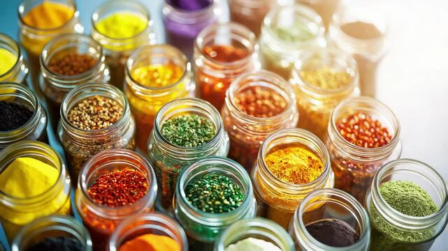 various condiments on the table. Selective focus