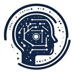 Artificial Intelligence Head Profile with Circuit Board Design in a Circular Frame