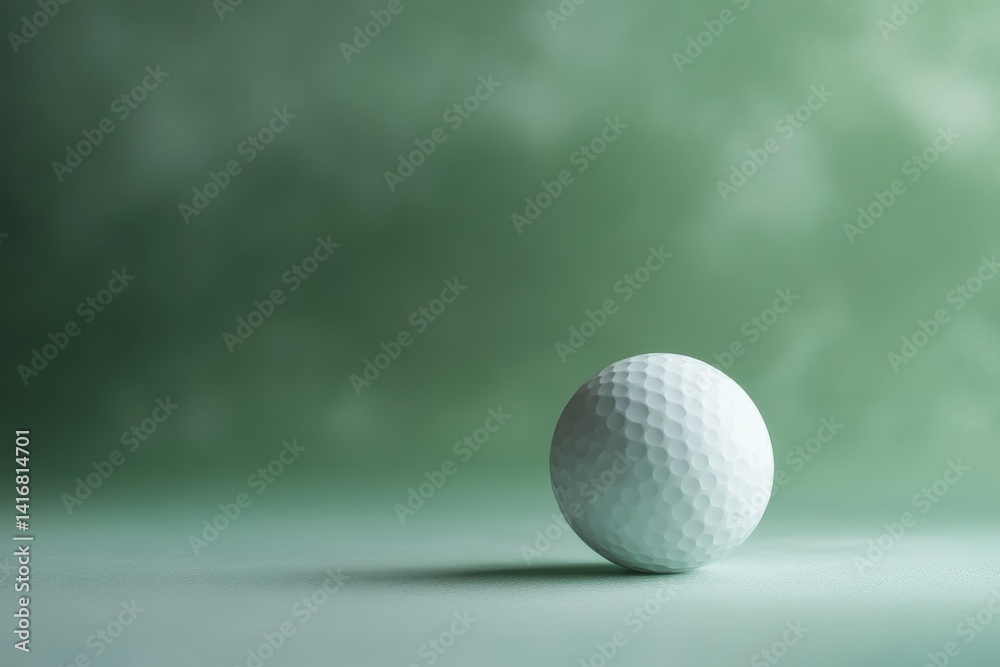 Leinwandbilder close-up of a white golf ball resting on a surface, casting a soft shadow against a blurred green ba