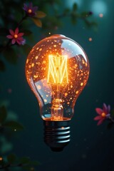 Delicate light bulb with intricate floral patterns, suspended in mid-air , creativity, innovation, minimalist