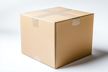 Sealed cardboard box on white background