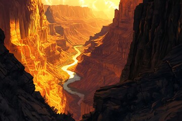 Striking Canyon Valley with Dramatic Light and Shadows