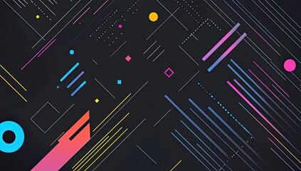Abstract art with colorful lines and shapes on a dark background