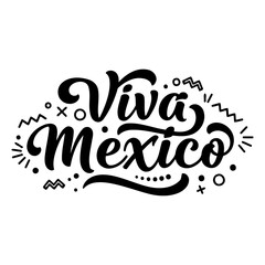 Bold, stylized lettering of "Viva Mexico" with decorative graphic elements.  Suitable for advertising, merchandise, or editorial uses related to Mexico, culture, or celebration.