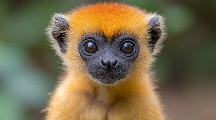 Obraz premium Captivating close-up of a golden-crowned sifaka showcasing its adorable facial details against a naturally blurred forest backdrop wildlife photography