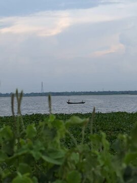 small boat in backwaters river landscape view