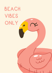 Beach Vibes Only poster with cute flamingo float