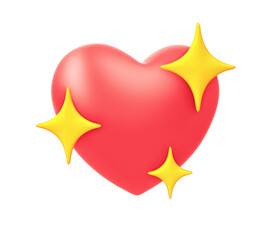 Red heart with sparkle stars. Love emoji icon. Clipping path included