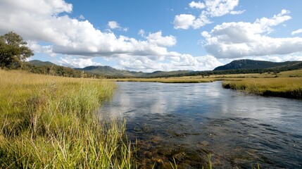 Fototapeta premium Tranquil water landscape reflection peaceful nature scene