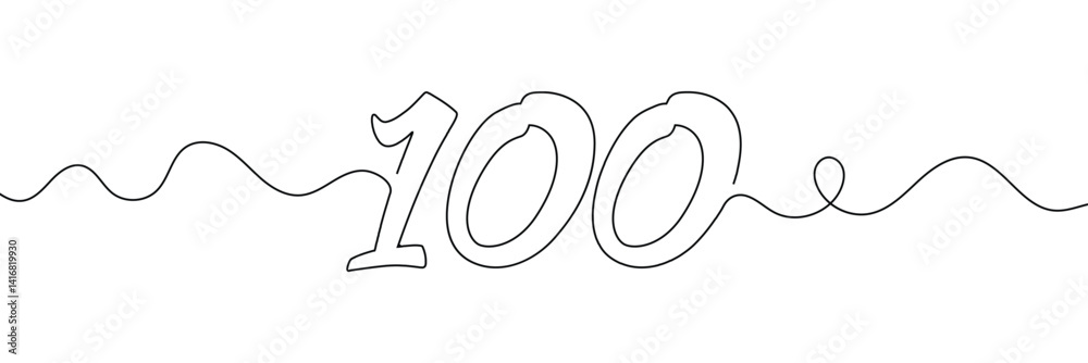 Wall mural number 100 in continuous line drawing style. line art of number nine. vector illustration. abstract 