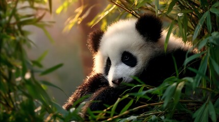 Obraz premium Adorable baby panda in bamboo