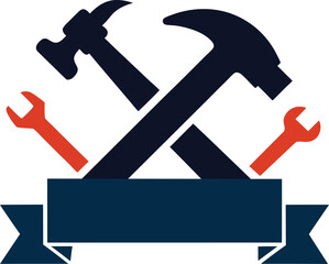 hammer wrench screwdriver crossed with a banner vector art.