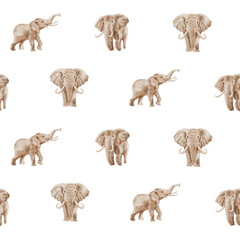 Seamless watercolor safari pattern with elephants on a transparent PNG background, perfect for layering in designs, textiles, packaging, kids’ projects, and digital artwork